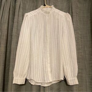 Bishop + Young Women’s White and Black Stripe Ruffled Long Sleeve Blouse Small